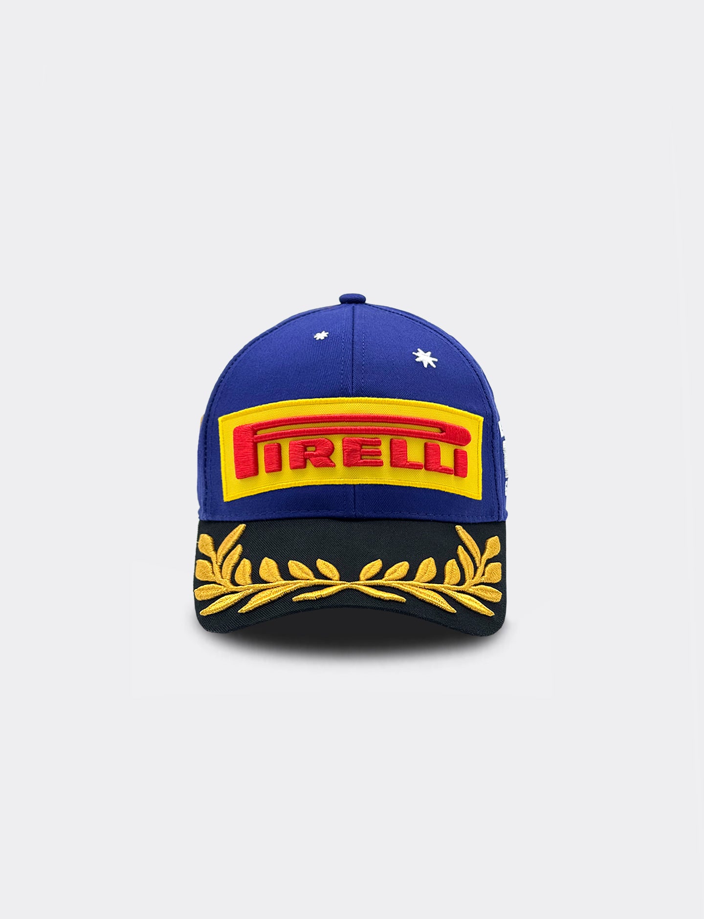 Navy blue cap with Pirelli logo and gold laurels